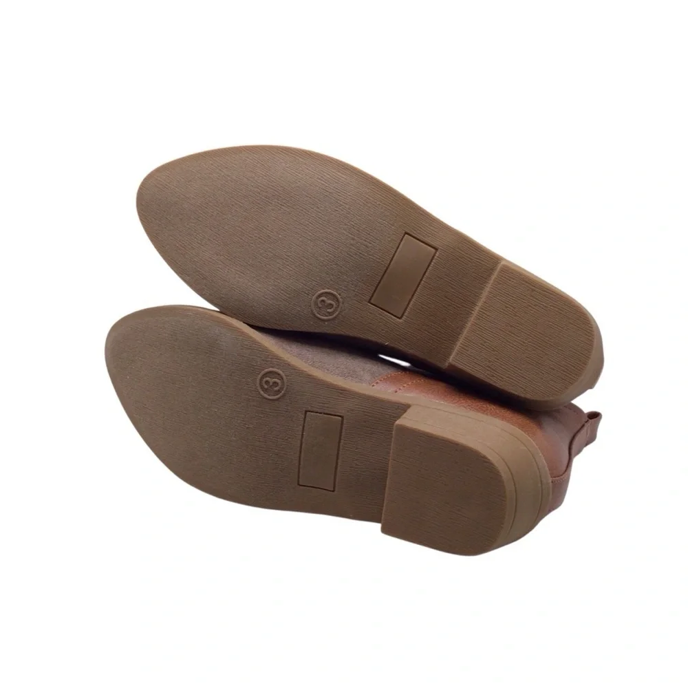 Corkys Girls Shield Bootie Cognac/Beige Faux Leather 1” Heel NIB